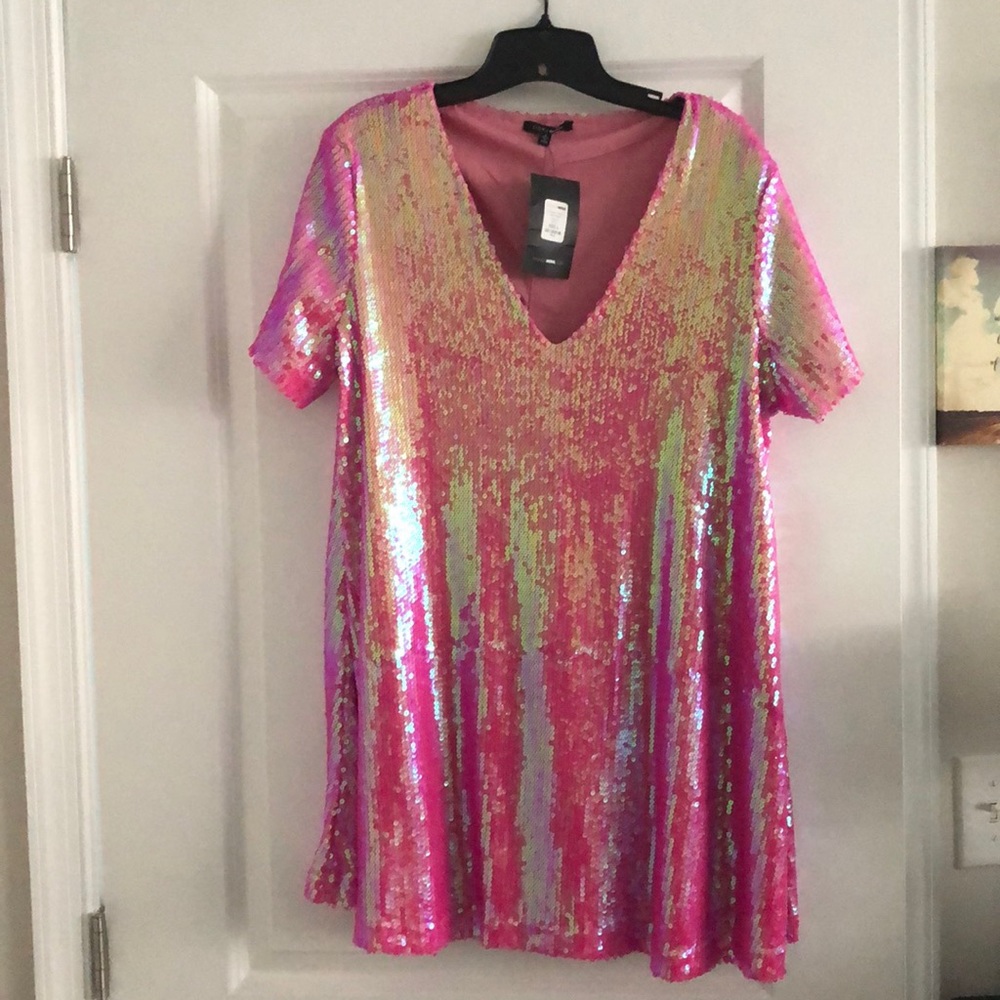 Pink sequin shirt dress